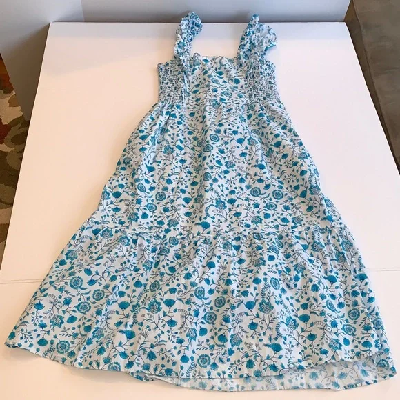 Draper James Women’s Large White Blue Floral Ruffle Sleeveless Dress Sundress - Picture 6 of 8